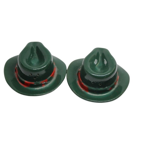 The Unbranded Brand Other - Vintage Green Fedora Hat Salt &‎ Pepper Shakers Retro Style Set of 2